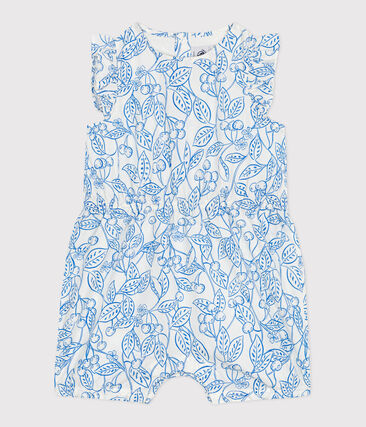 Combicourte bébé en coton sans manches, imprimée cerises bleues