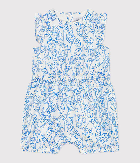Combicourte bébé en coton sans manches, imprimée cerises bleues bleu MARSHMALLOW/ PORCELANA