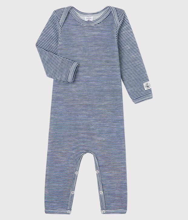 Body jambes longues &agrave; rayures b&eacute;b&eacute; en laine et coton bleu/blanc