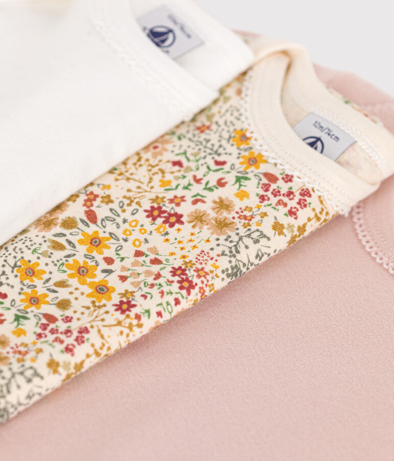 Lot de 3 bodies manches longues fleurs en coton b&eacute;b&eacute; variante 1