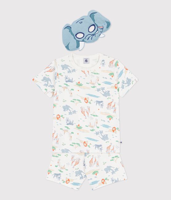 Pyjama short déguisement enfant en coton imprimé savane blanc MARSHMALLOW/blanc MULTICO
