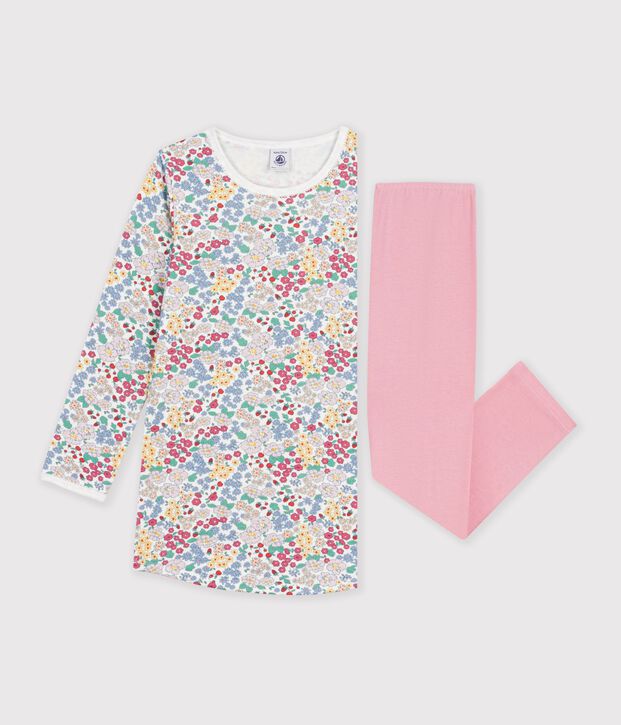 Chemise de nuit et legging enfant en tubique &agrave; fleurs rose/multicouleur