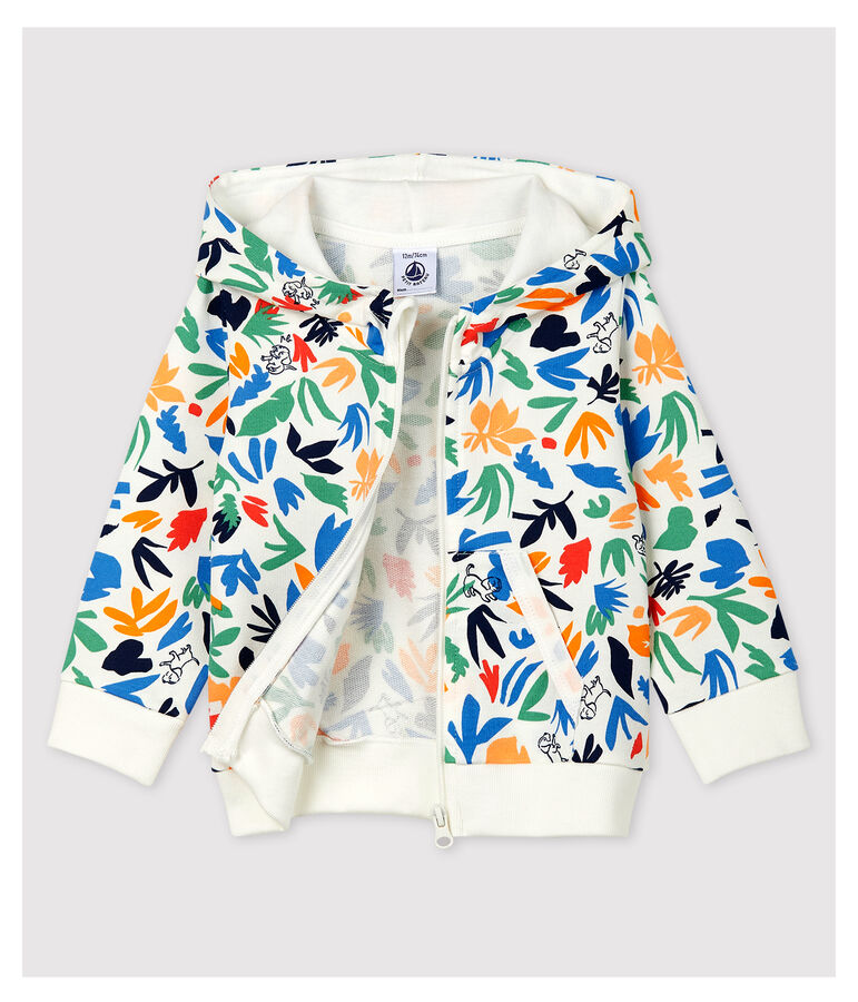 Cardigan en molleton b&eacute;b&eacute;. blanc MARSHMALLOW/blanc MULTICO