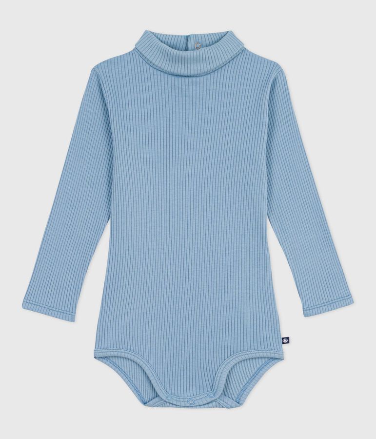 Body b&eacute;b&eacute; col roul&eacute; en coton uni bleu ADRIATIC