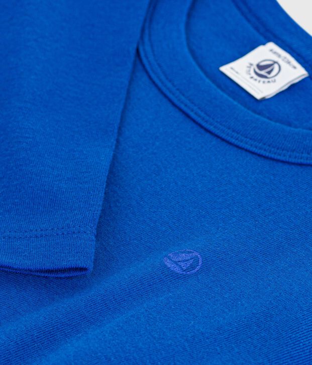 Tee-shirt enfant manches longues en coton uni bleu