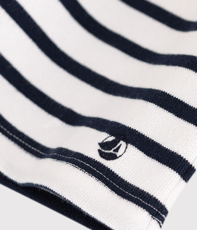 Robe manches longues en coton &eacute;pais &agrave; rayures enfant fille blanc MARSHMALLOW/bleu SMOKING