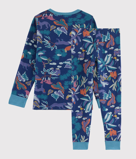 Pyjama imprimé jungle petit garçon en tubique bleu MEDIEVAL/blanc MULTICO