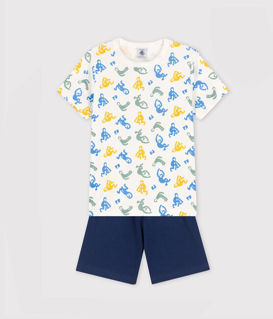 Pyjacourt singes petit garçon en coton blanc MARSHMALLOW/blanc MULTICO
