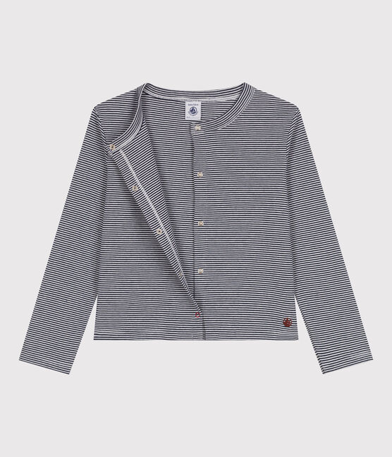 Cardigan enfant en coton à rayures bleu SMOKING/blanc MARSHMALLOW