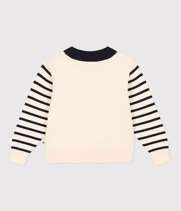Pull marin en coton enfant fille / gar&ccedil;on &eacute;cru/multicouleur
