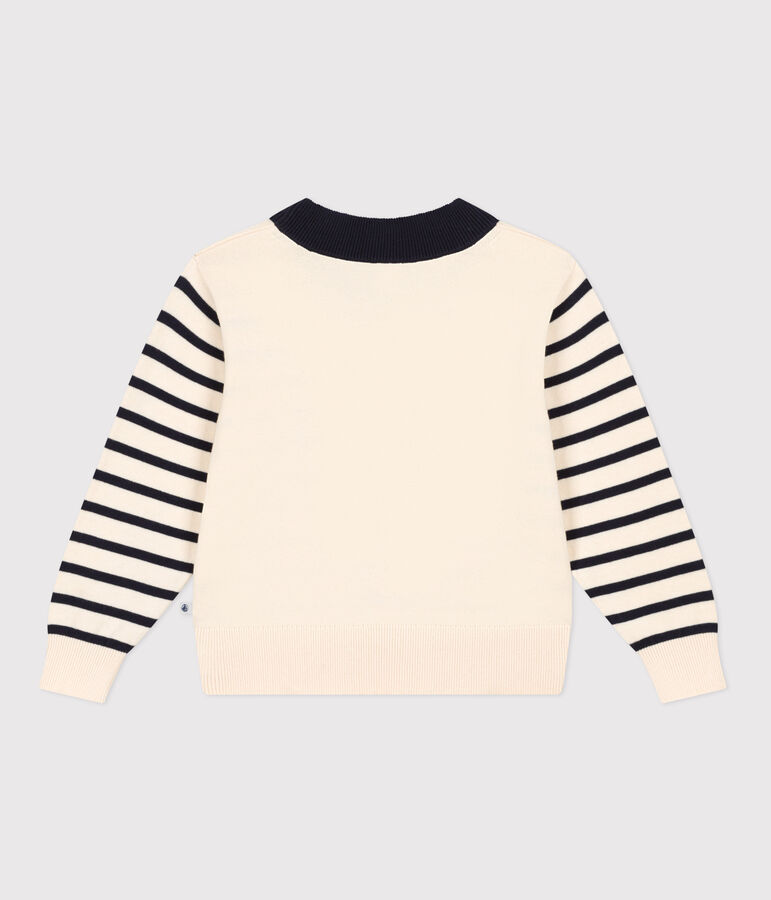 Pull marin en coton enfant fille / gar&ccedil;on blanc AVALANCHE/ MULTICO