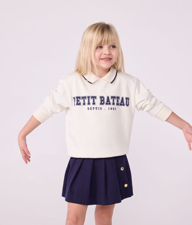 Sweatshirt enfant en coton imprim&eacute; blanc cass&eacute;