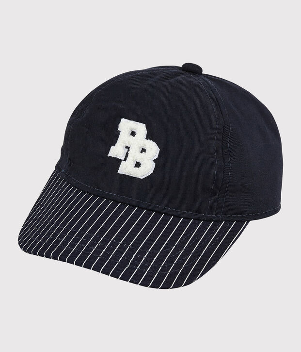 Casquette avec badge en bouclette b&eacute;b&eacute; gar&ccedil;on bleu/blanc