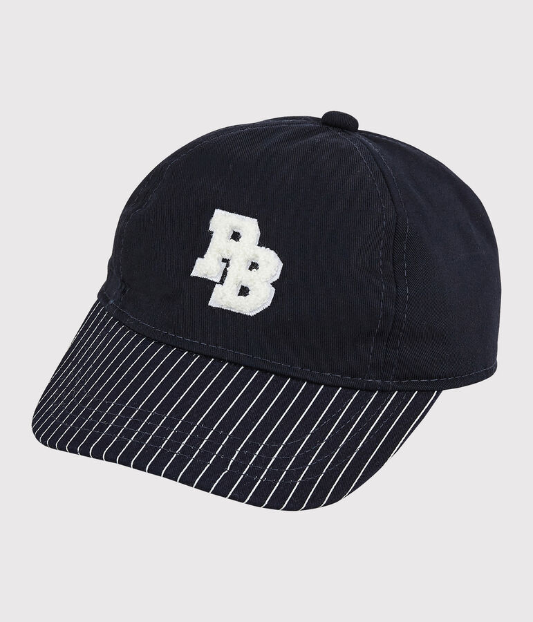 Casquette avec badge en bouclette b&eacute;b&eacute; gar&ccedil;on bleu SMOKING/blanc MARSHMALLOW