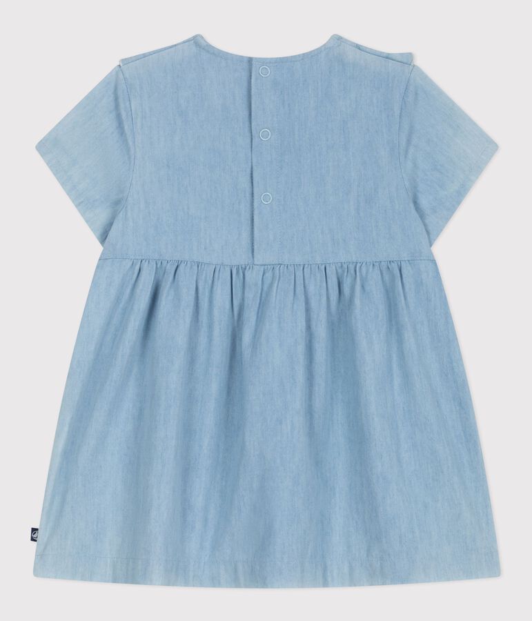 Robe b&eacute;b&eacute; en coton manches courtes en chambray, brod&eacute;e de c&oelig;urs bleu BLEU CLAIR