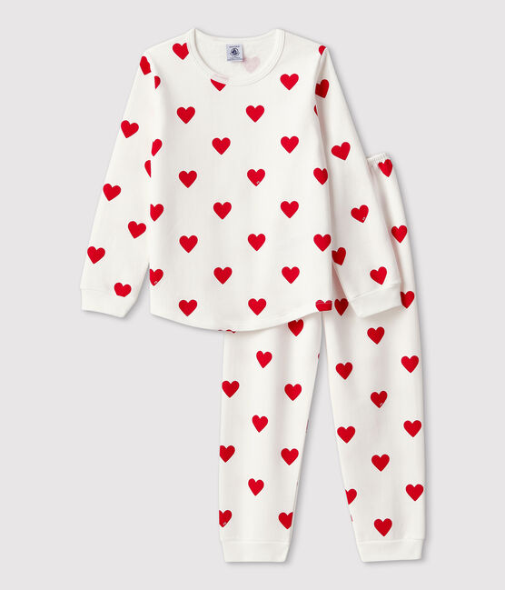 Pyjama cœur en molleton enfant blanc MARSHMALLOW/rouge TERKUIT