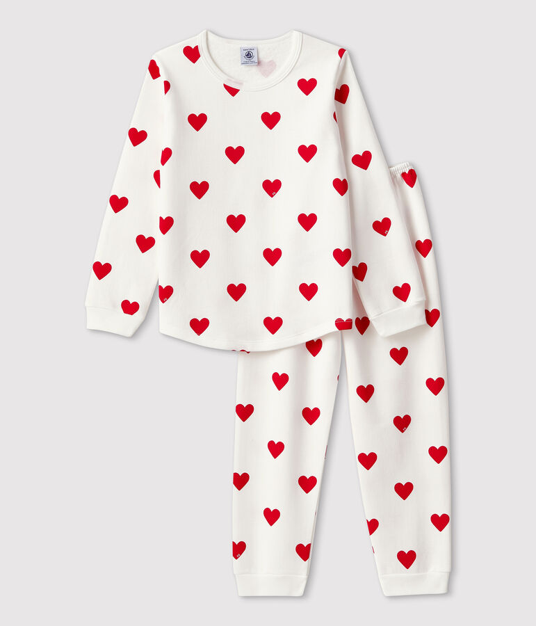 Pyjama c&oelig;ur en molleton enfant blanc MARSHMALLOW/rouge TERKUIT