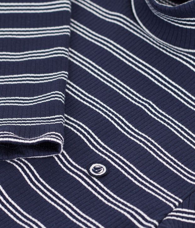 Sous-pull femme en coton &agrave; rayures bleu/blanc