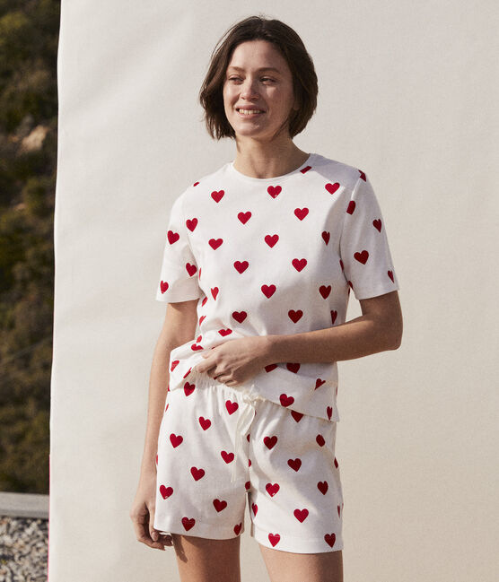 Pyjacourt cœur femme en coton blanc MARSHMALLOW/rouge TERKUIT
