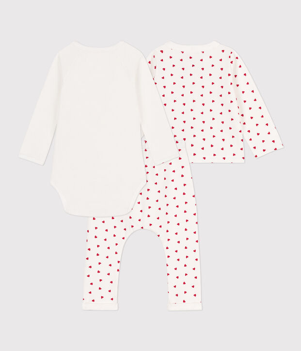 Ensemble imprim&eacute; en coton b&eacute;b&eacute; blanc/rouge