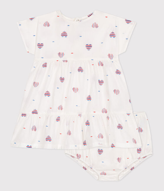 Robe bébé en coton manches courtes et bloomer, imprimés cœurs blanc AVALANCHE/ MULTICO