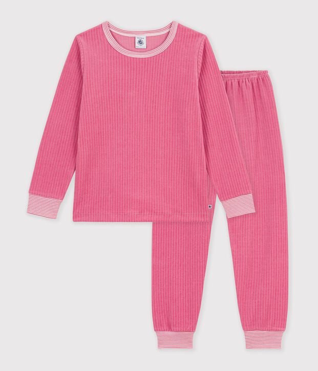 Pyjama enfant en velours c&ocirc;tel&eacute; uni rose