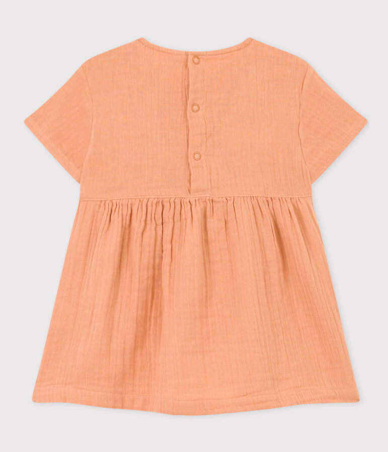 Robe manches courtes en gaze de coton b&eacute;b&eacute; rose SIENNA