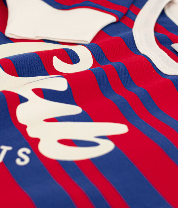 Tee-shirt ray&eacute; manches longues enfant gar&ccedil;on bleu/rouge