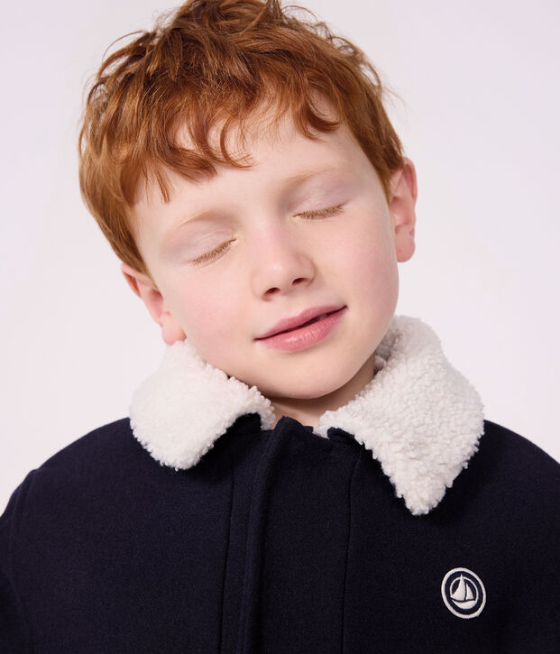 Veste esprit caban enfant en draps de laine uni bleu marine
