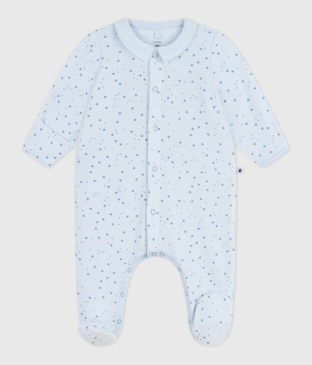 Pyjama b&eacute;b&eacute; en velours &agrave; col imprim&eacute; bleu/bleu