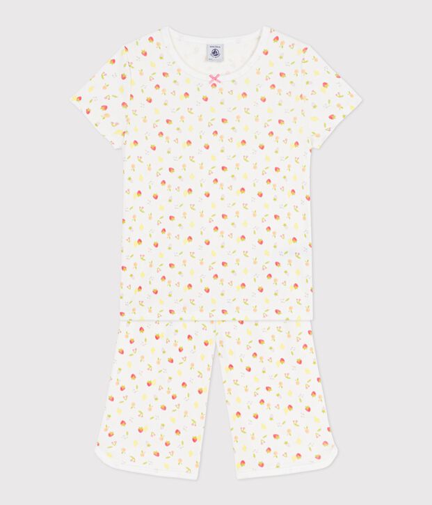 Pyjama capri enfant en coton imprim&eacute; fruits blanc/multicouleur