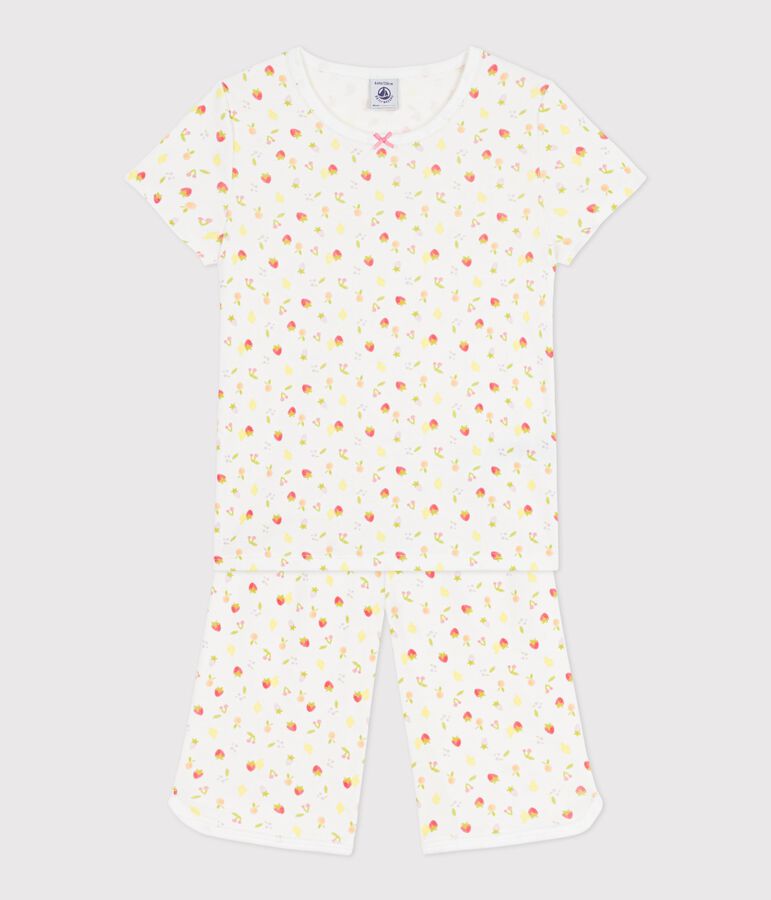 Pyjama capri enfant en coton imprim&eacute; fruits blanc MARSHMALLOW/blanc MULTICO