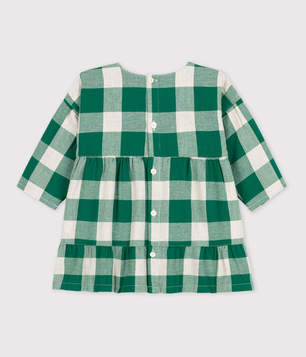 Robe manches longues b&eacute;b&eacute; &agrave; carreaux en flanelle MATCHA/&eacute;cru