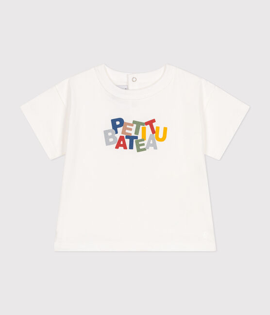 Tee-shirt manches courtes en jersey fin bébé blanc MARSHMALLOW
