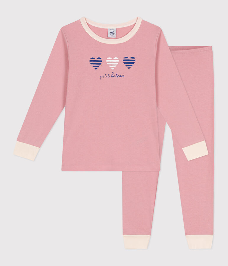 Pyjama enfant en coton manches longues uni rose CHARME