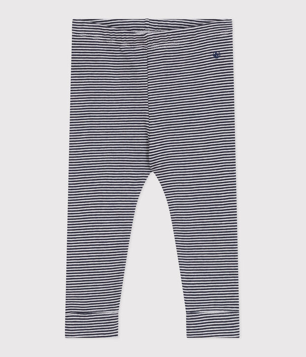 Legging b&eacute;b&eacute; en coton imprim&eacute; milleraies bleu/blanc