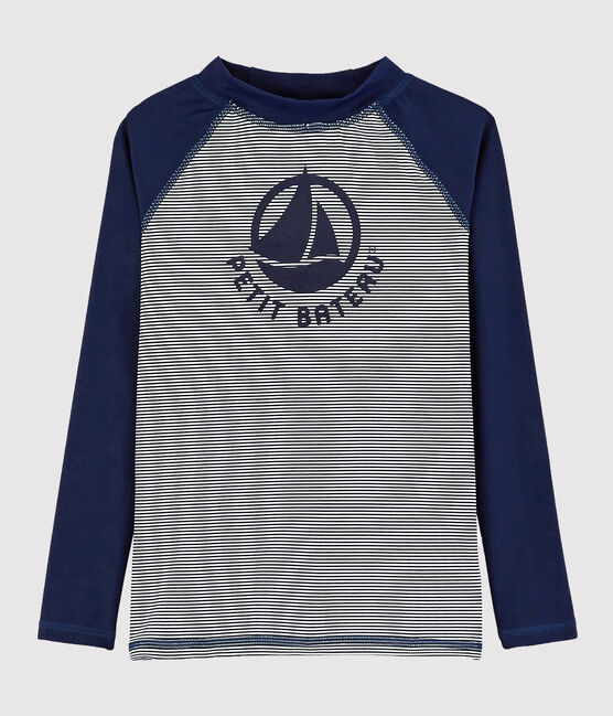 Tee-shirt anti-uv recyclé enfant fille - garçon bleu SMOKING/blanc MARSHMALLOW