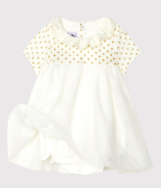 Robe body en coton lin bébé fille blanc MARSHMALLOW/jaune OR