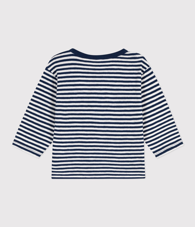 Tee-shirt manches longues b&eacute;b&eacute; en jersey flamm&eacute; ray&eacute; bleu/blanc