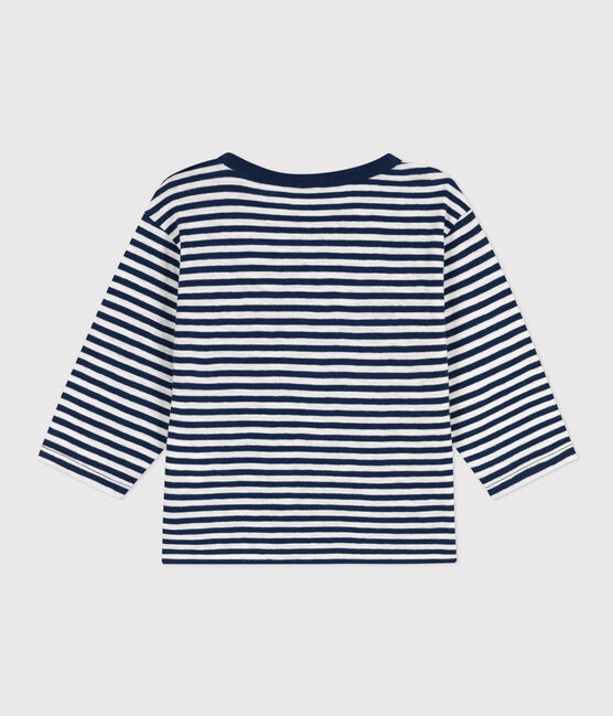 Tee-shirt manches longues bébé en jersey flammé rayé bleu MEDIEVAL/blanc MARSHMALLOW
