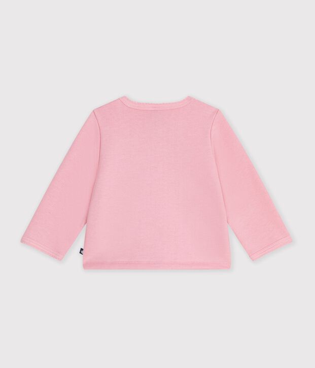 Cardigan b&eacute;b&eacute; en coton uni et badge c&oelig;ur rose clair