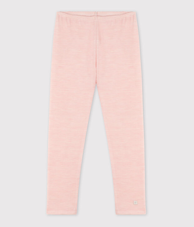 Legging milleraies petite fille en laine et coton rose/blanc