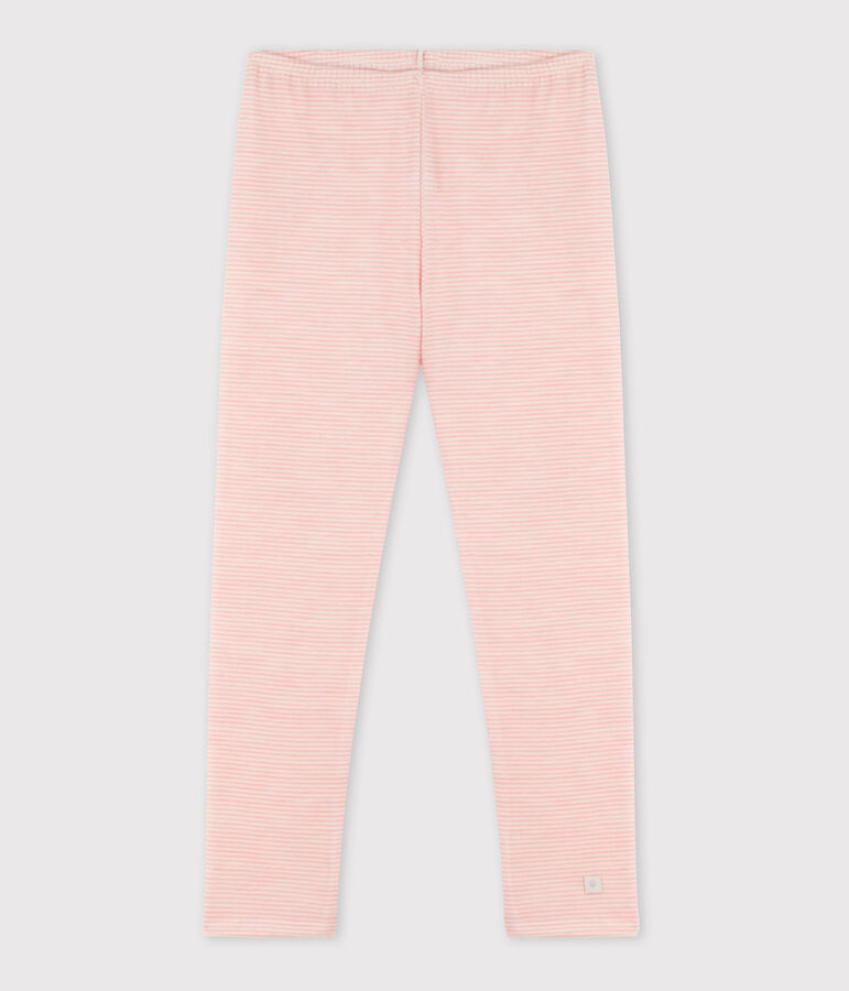Legging milleraies petite fille en laine et coton rose CHARME/blanc MARSHMALLOW