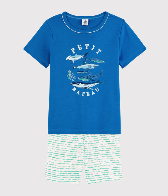 Pyjacourt animaux marins petit garçon en coton bleu COOL/écru MULTICO