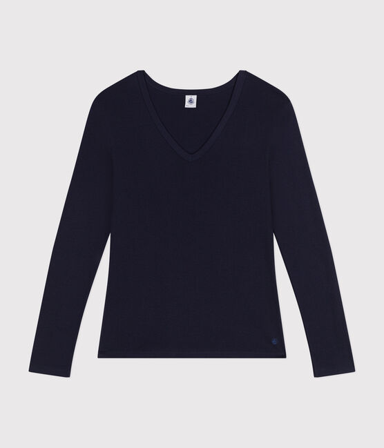 Tee-shirt l'Iconique manches longues en côte unie femme bleu SMOKING