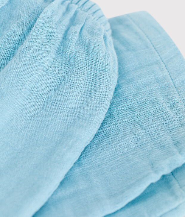 Pantalon b&eacute;b&eacute; en gaze de coton uni bleu
