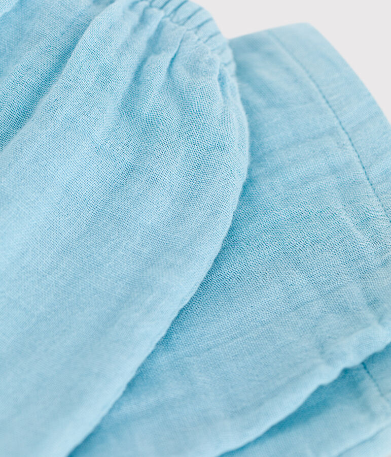 Pantalon b&eacute;b&eacute; en gaze de coton uni bleu AQUATIC