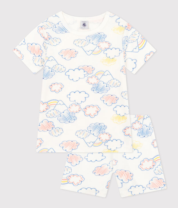 Pyjama short en coton imprim&eacute; arc-en-ciel enfant blanc/multicouleur
