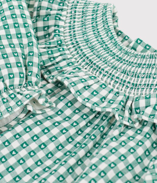 Robe b&eacute;b&eacute; en coton manches longues vichy vert/blanc