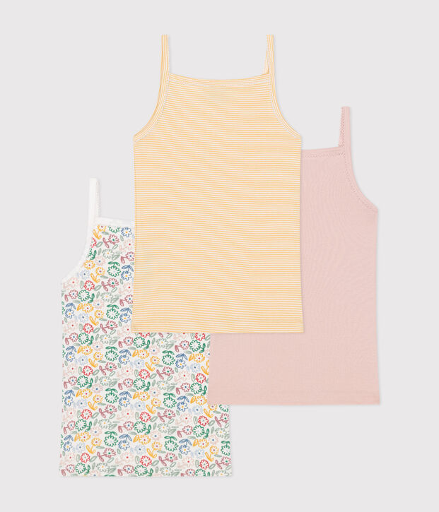 Lot de 3 d&eacute;bardeurs fines bretelles fleur en coton enfant multicouleur